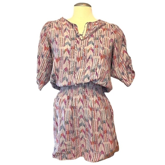 PARKER Silk Dress with Short Sleeves and Smocked Drop Waist - Picture 2 of 16